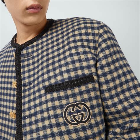 Gucci Wool gingham jacket with Interlocking G